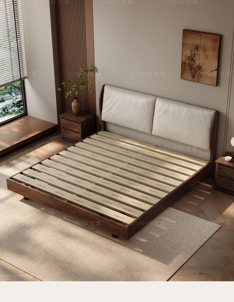 Japandi Walnut Platform Bed - Low Profile Solid Wood