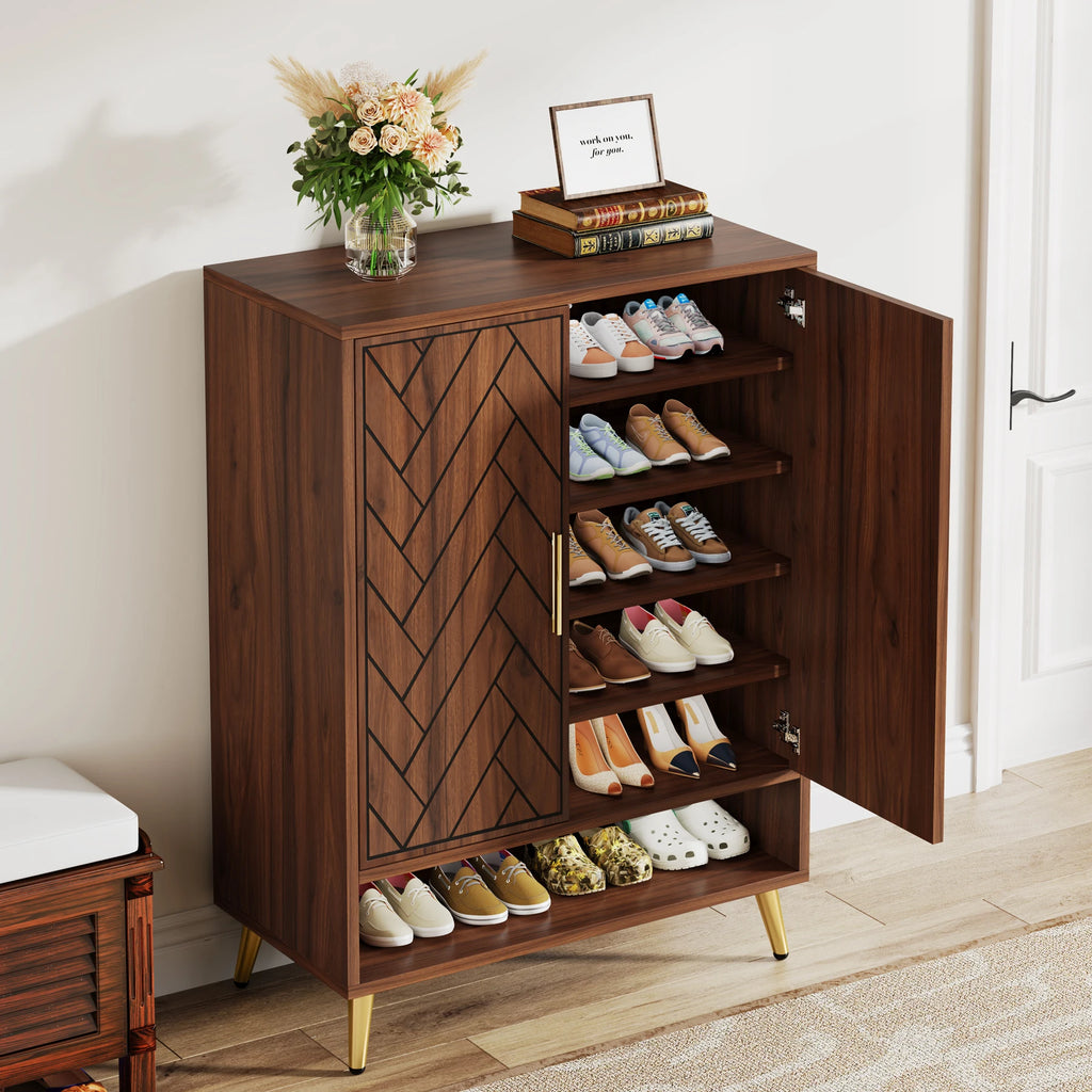 Tribesigns Walnut 6-Tier Shoe Cabinet with Doors