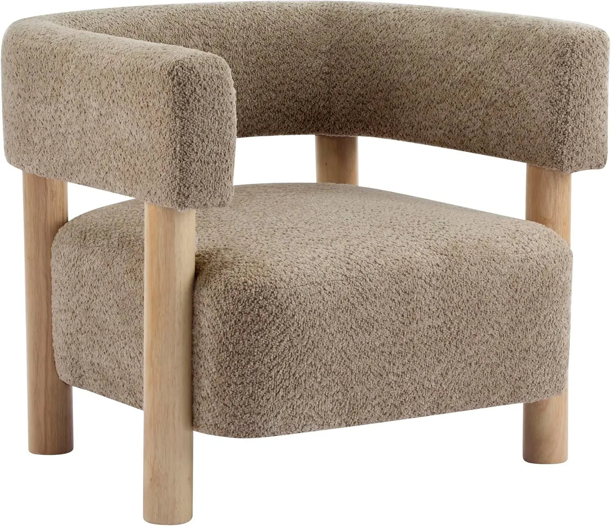 Light Camel Low-Profile Accent Chair — Boucle Reading Chair