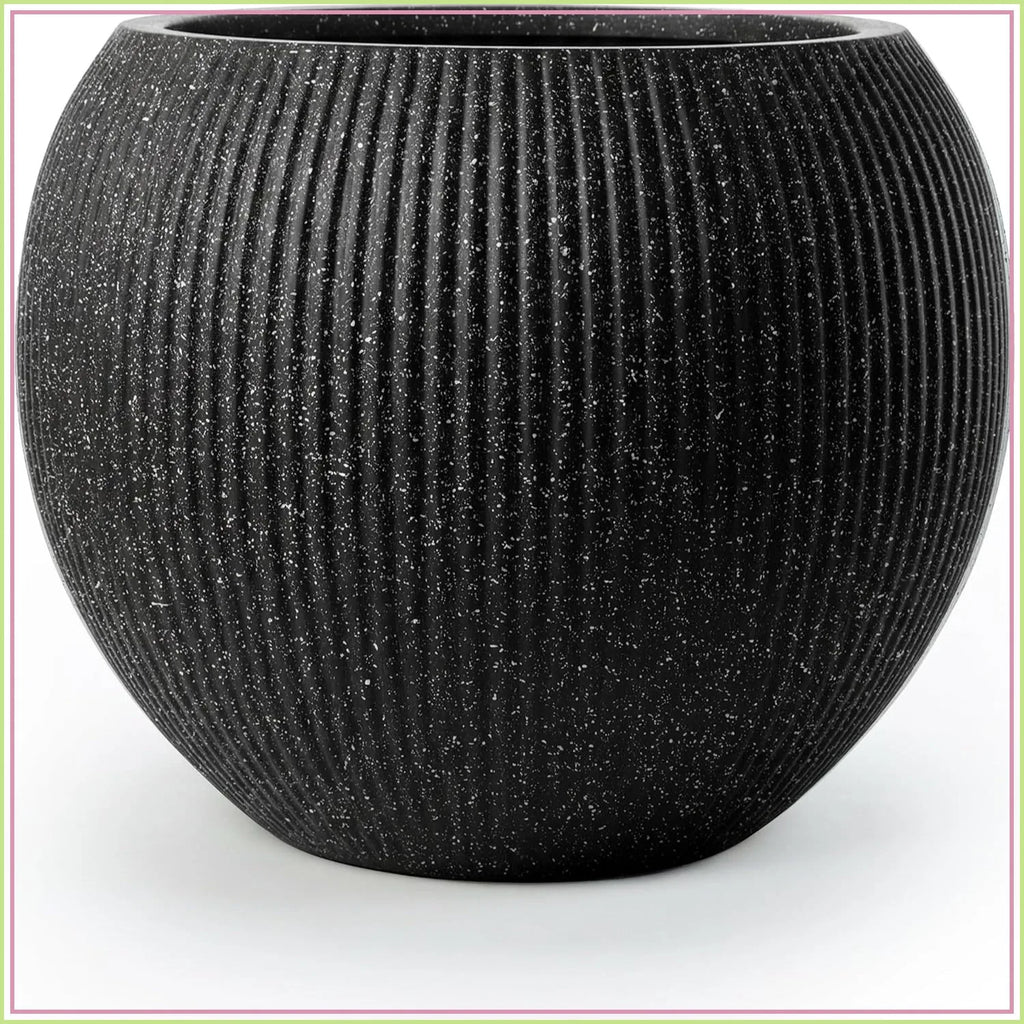Fiberstone Sphere Planter — 12.6in D x 10in H, Ribbed Black