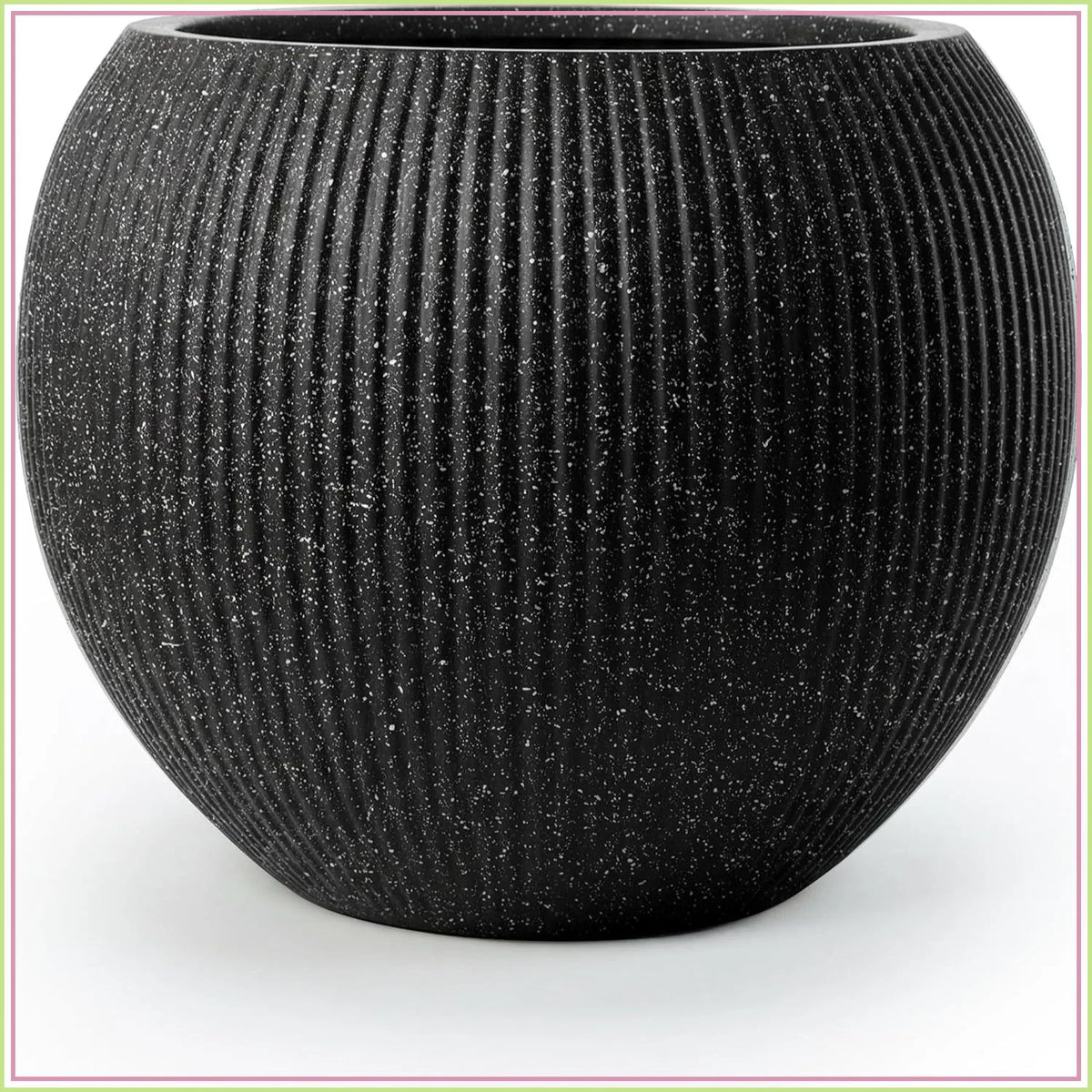 Fiberstone Sphere Planter — 12.6in D x 10in H, Ribbed Black