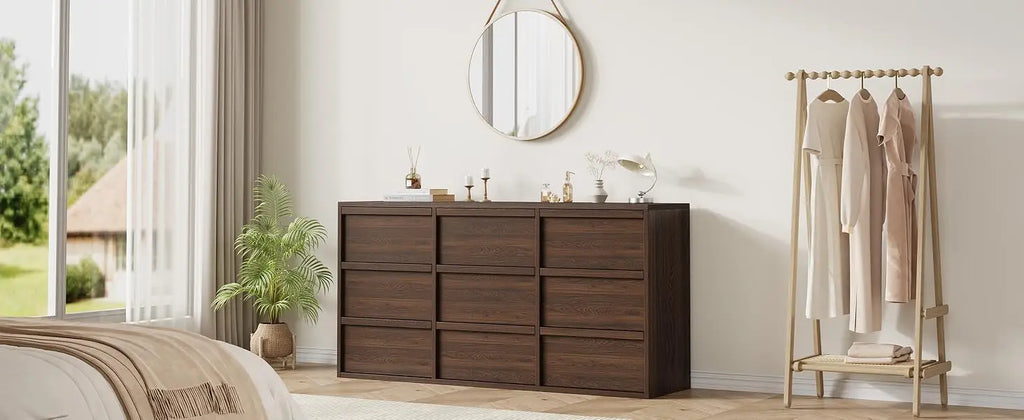Nine-drawer wide dresser for bedroom storage