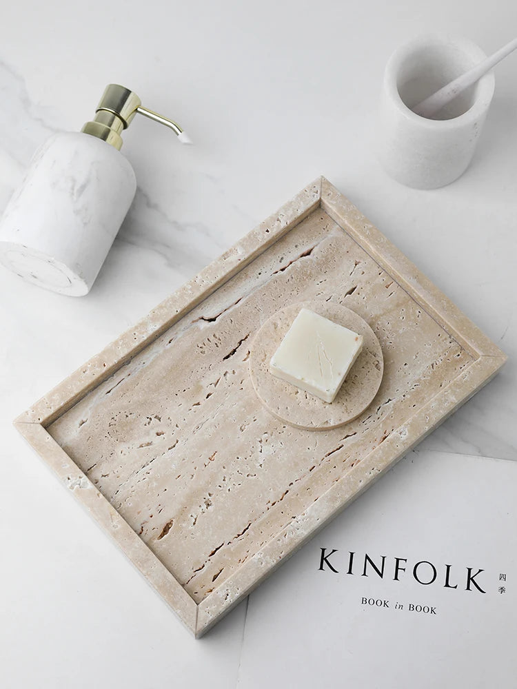 Travertine Vanity Tray — Multi-Size Marble Serving Tray