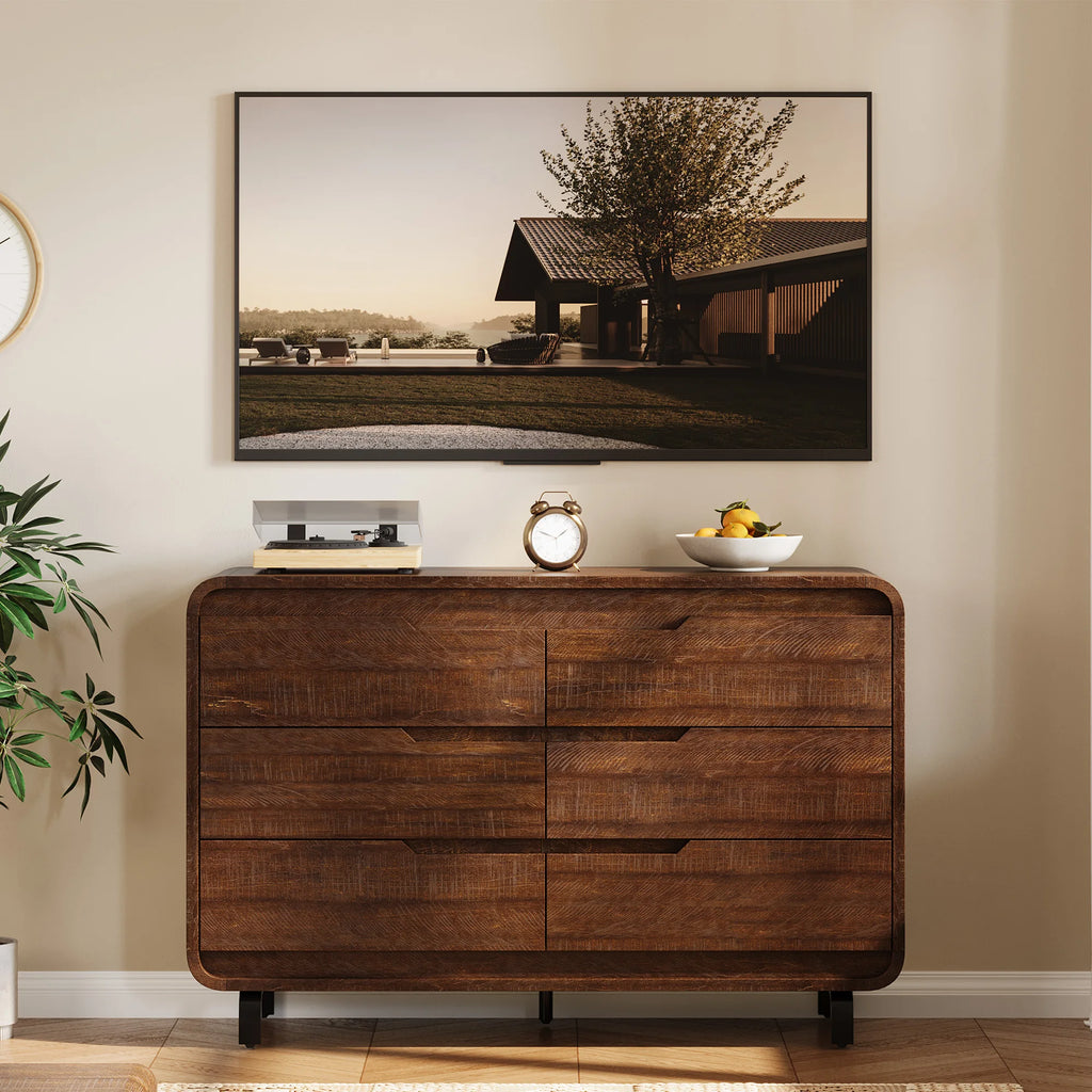 47" Wide 6-Drawer Dresser — Rounded Corners, Hidden Handles
