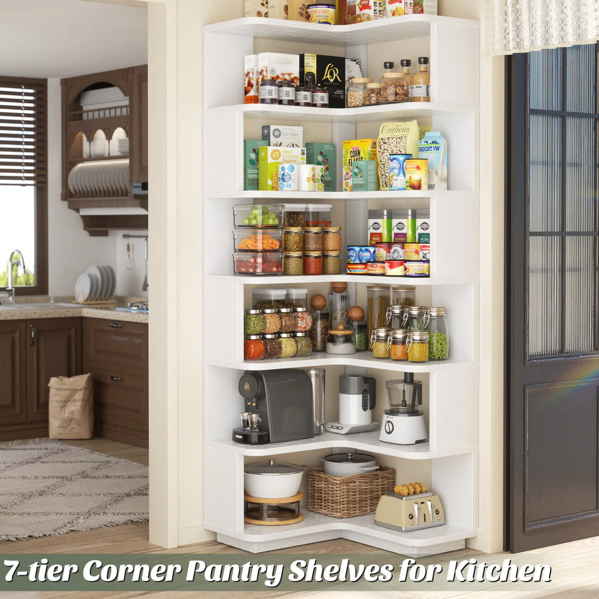 73" L-Shaped Corner Bookshelf — 7-Tier Display Stand