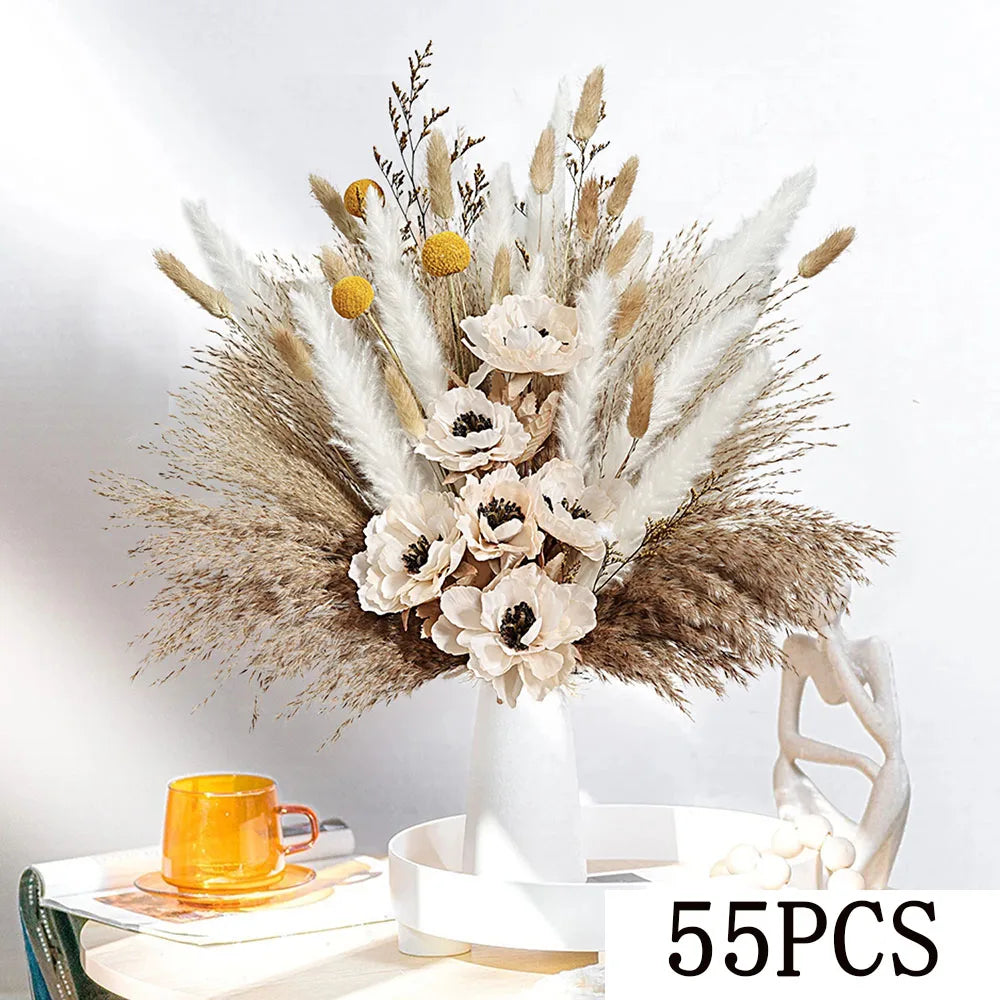 Faux Peony & Pampas Mix Bouquet — Dried-Look Boho Centerpiece