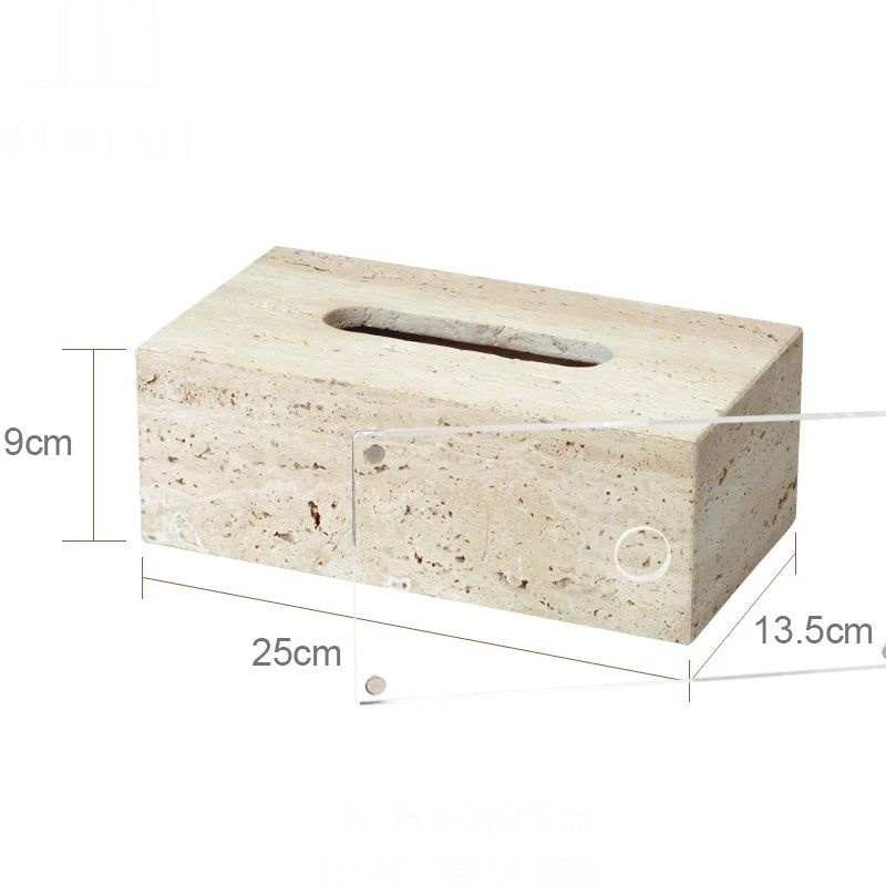 Travertine Bathroom Accessory Set — Soap, Tray & Tissue Box