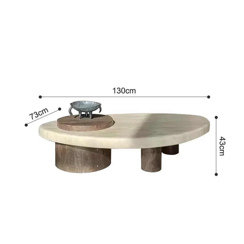 Beige marble coffee table — front angle detail