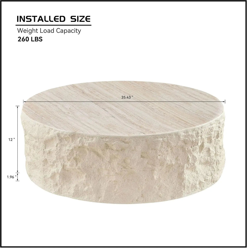 Round drum coffee table for apartment living rooms