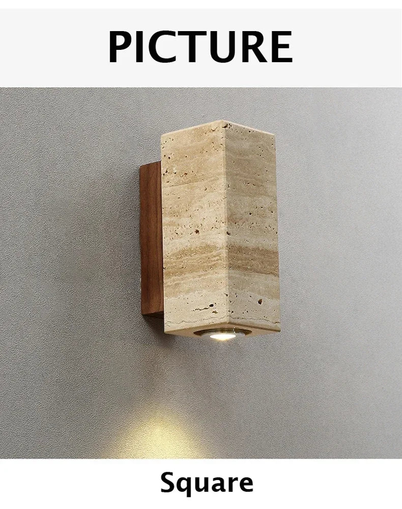 Yellow Marble Wall Sconce — Wabi-Sabi Travertine Light
