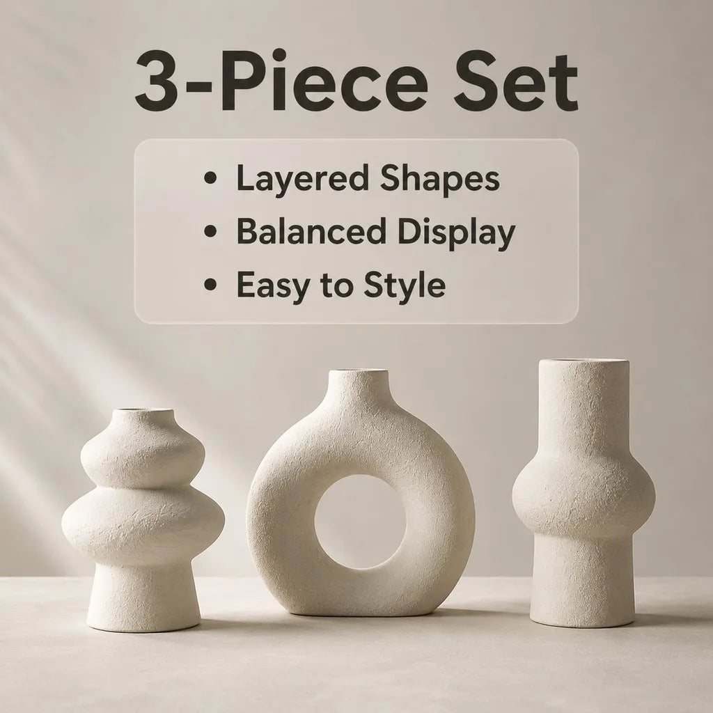 Hollow-Ring Textured 3-Piece Vase Set — Sand Grain PLA