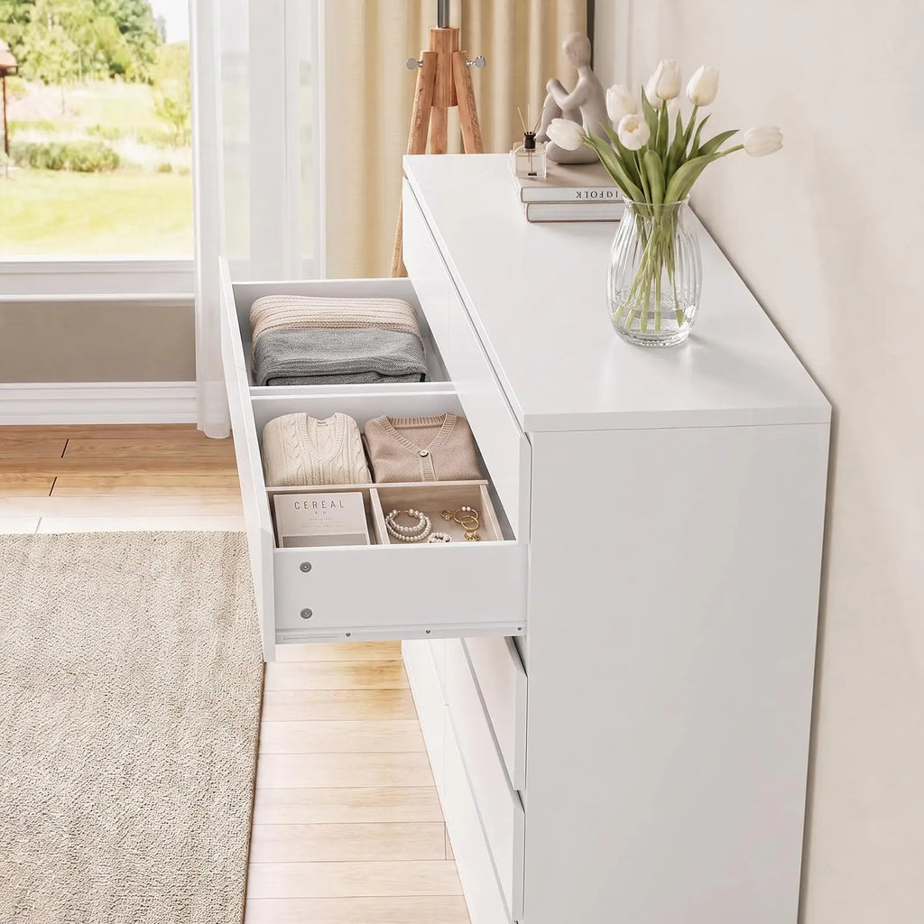 Modern eight-drawer wood storage cabinet — close-up design detail