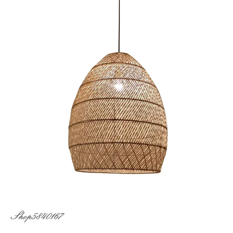 Natural Rattan Lamp Pendant Light New Chinese Style Hand-woven Pendant Light for Living Room Hanging Luminaire Room Decor Light — alternate angle