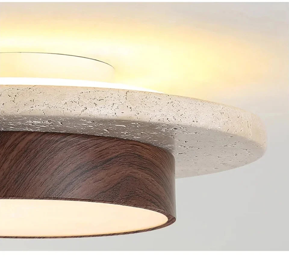 Retro Bedroom Ceiling Light Circular Stone LED Ceiling Lamp Walnut/wooden Balcony Hallway Living Room Indoor Light — image 15