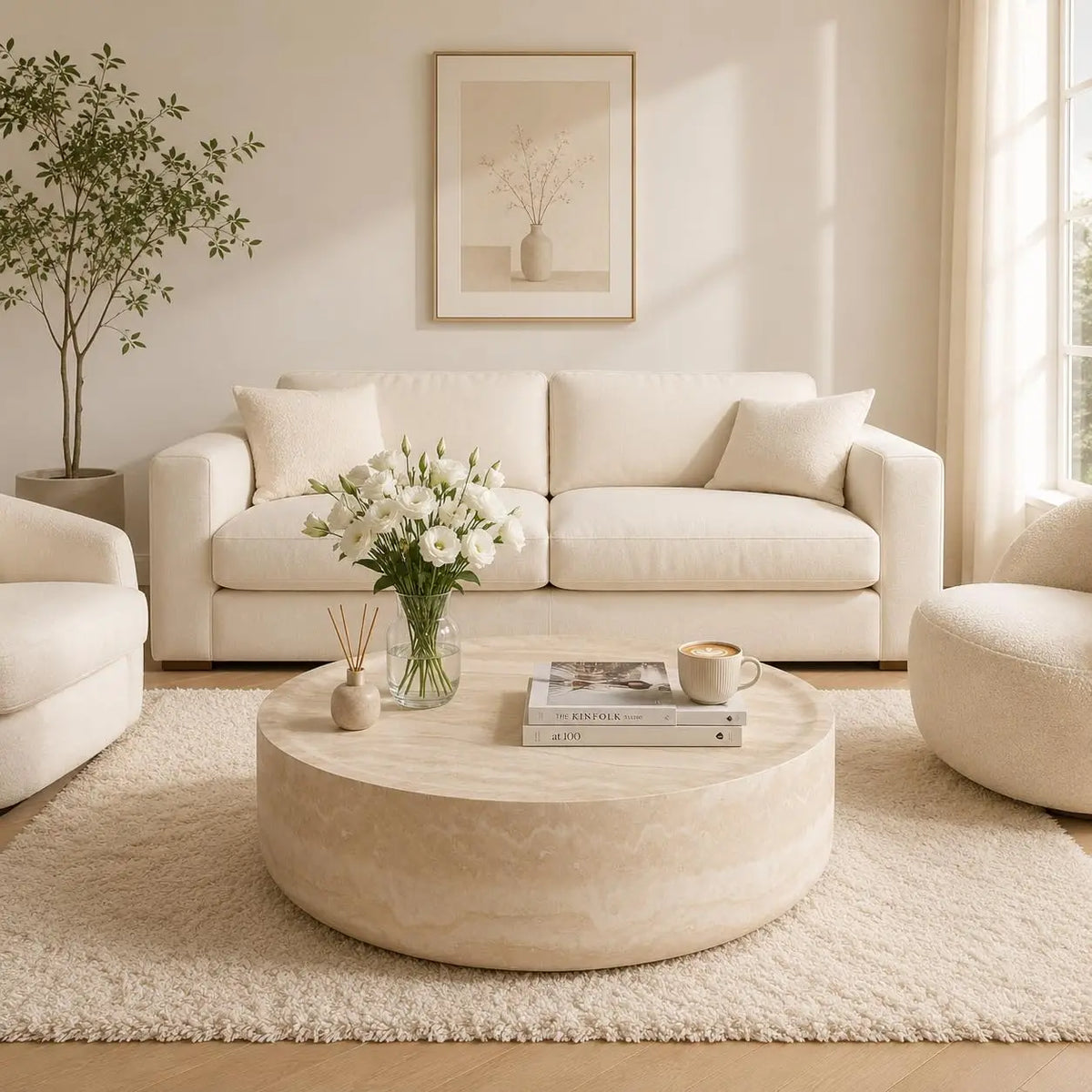 Travertine Round Coffee Table - Organic Modern