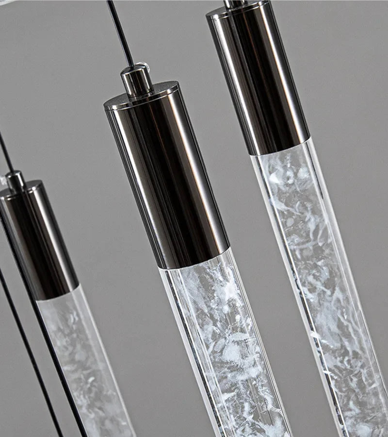 Minimalist Cylindrical Crystal Staircase Chandelier