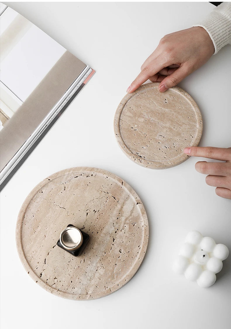 Travertine Vanity Tray — Multi-Size Marble Serving Tray