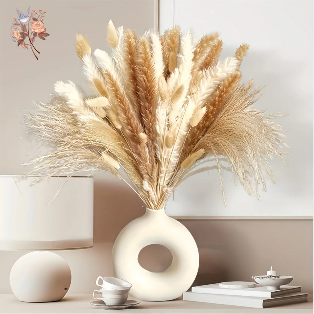 Natural Pampas & Rabbit Tail Grass Bouquet — Boho Table Decor