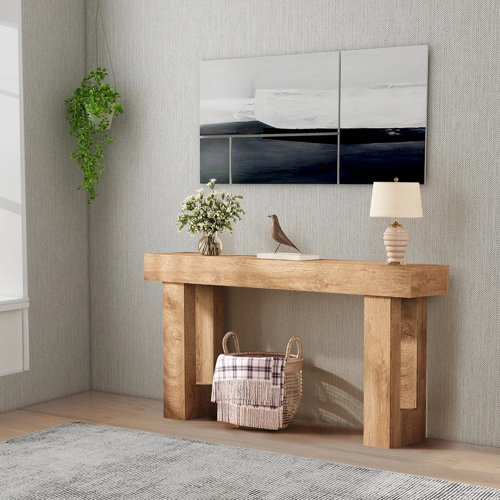 63" Farmhouse Console Table — Natural Wood Sofa Table