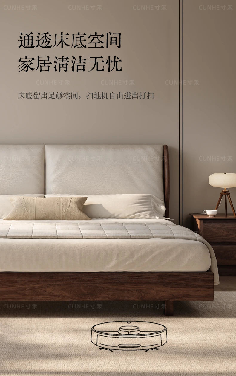 Japandi Walnut Platform Bed - Low Profile Solid Wood