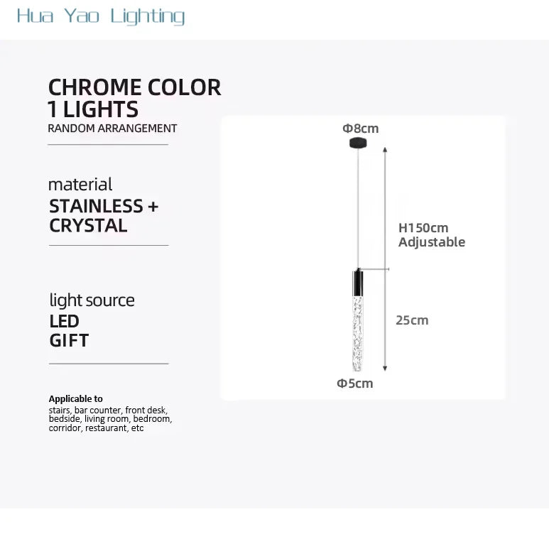 Minimalist Cylindrical Crystal Staircase Chandelier