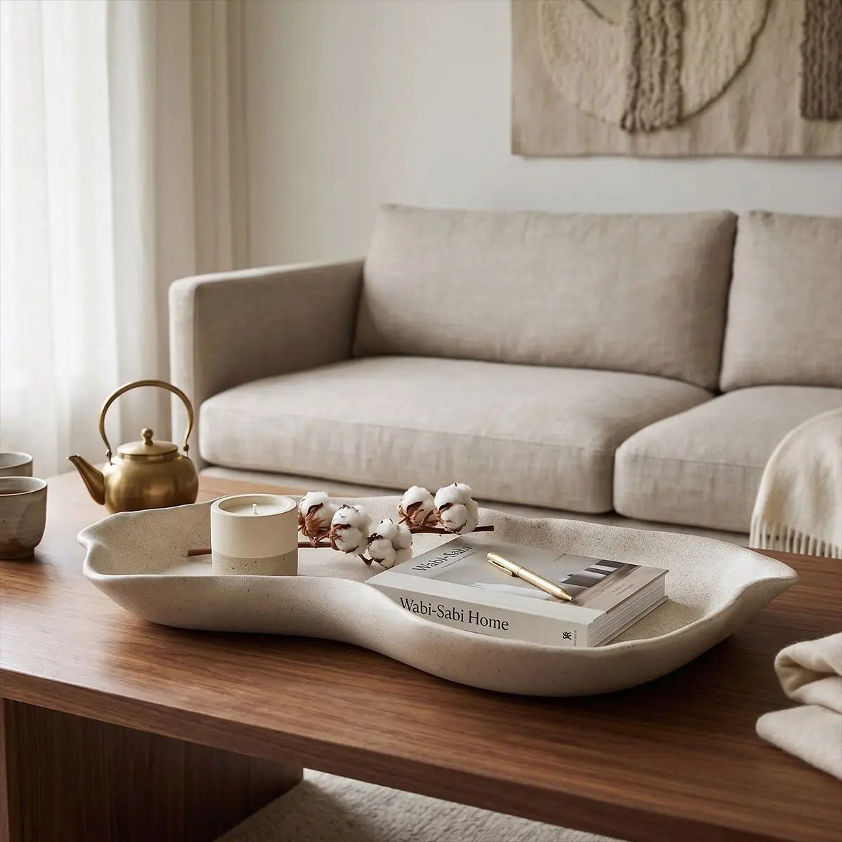 Wabi-Sabi Ceramic Storage Tray — Desktop Catchall