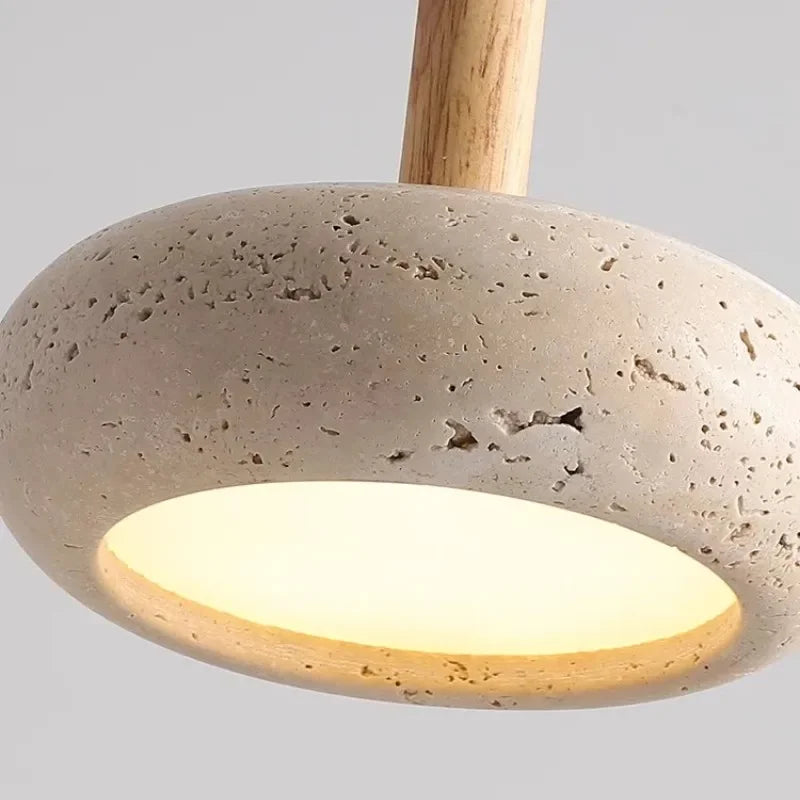 Wabi-sabi Chandelier Nordic Yellow Travertine Bedside  Retro Flying Saucer Restaurant Bar Stone LED — alternate angle