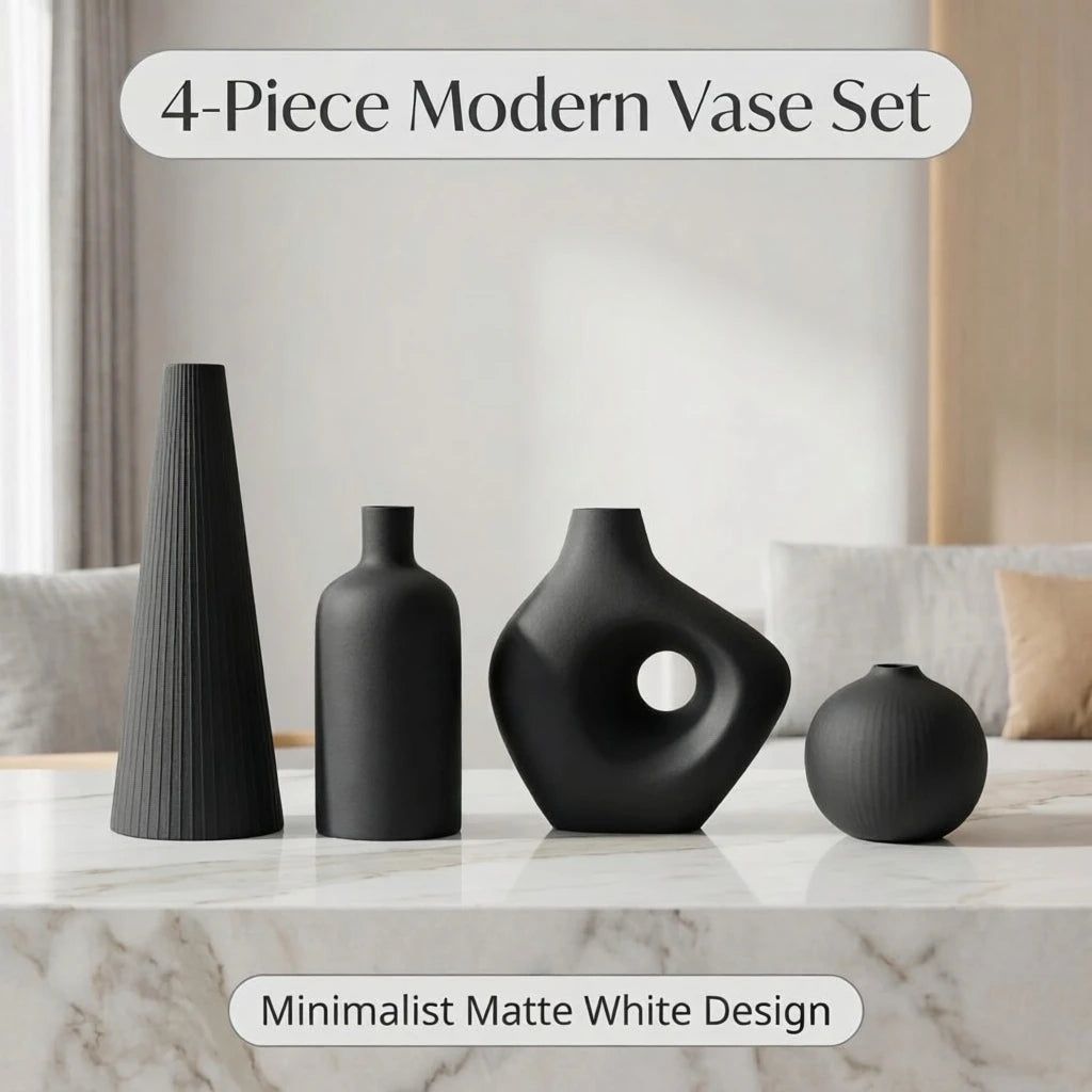 Wabi-Sabi Irregular 4-Piece Vase Set — Matte PLA