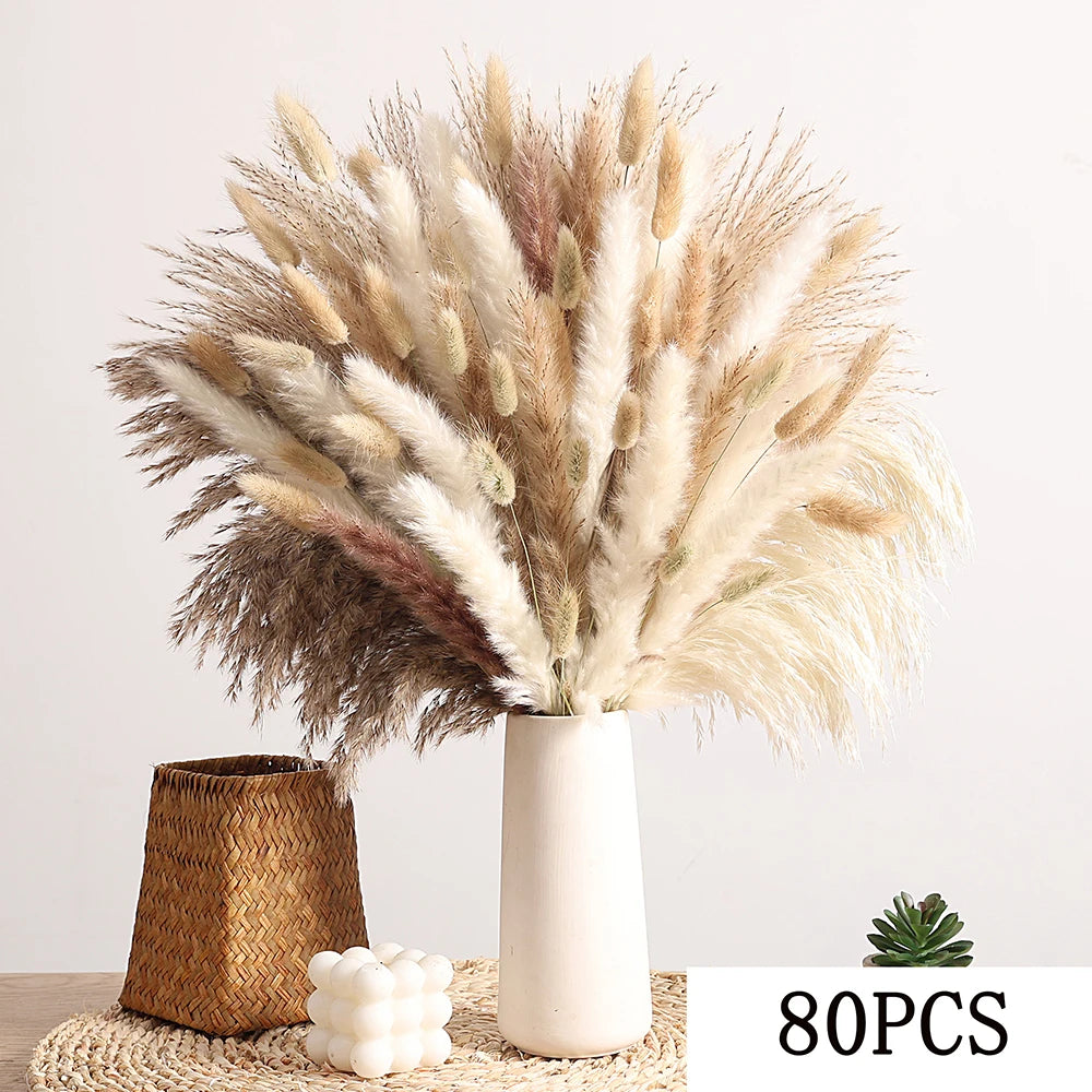 Faux Dried Flower Bouquet Bundle — 80-Piece Vase Filler