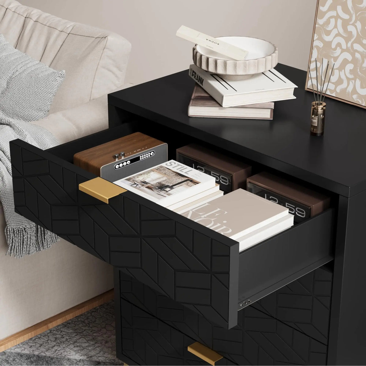Modern 4-Drawer Dresser — Gold Metal Handles