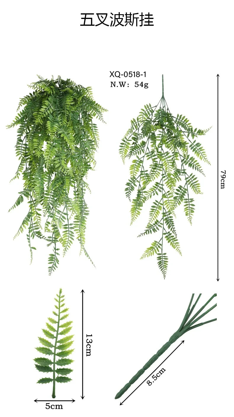Persian fern Leaves Vines Home Room Decor Hanging Artificial Plant Plastic Leaf Grass Wedding Party Wall Balcony Decoration — room setting