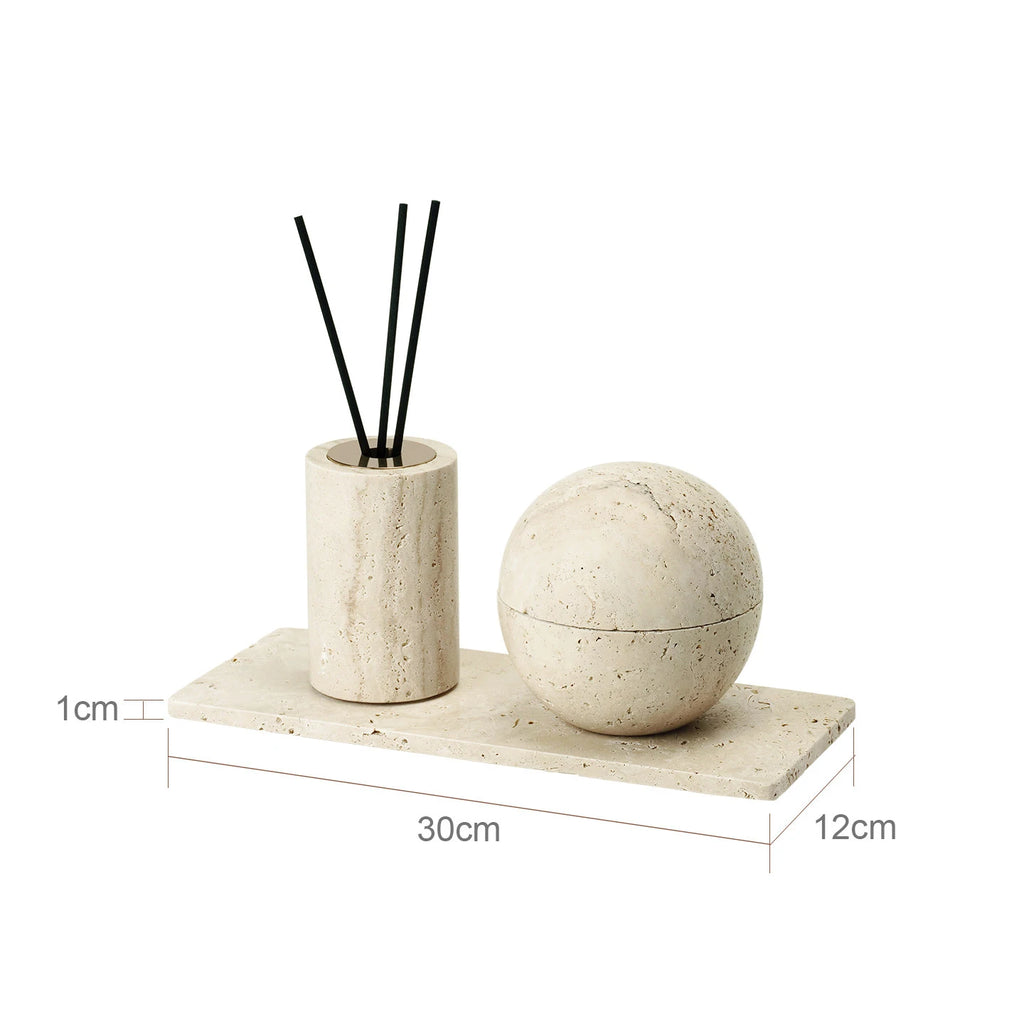 Travertine Bathroom Accessory Set — Soap, Tray & Tissue Box