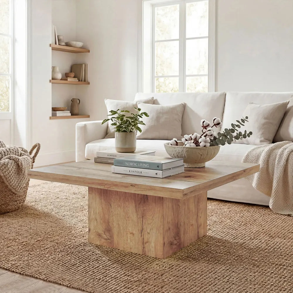 Modern Square Coffee Table — 31.5" Rustic Wood Grain