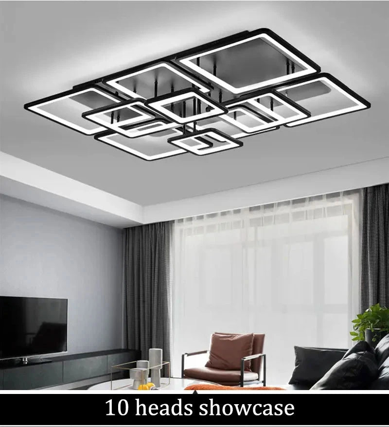 Black grid LED ceiling light — alternate angle