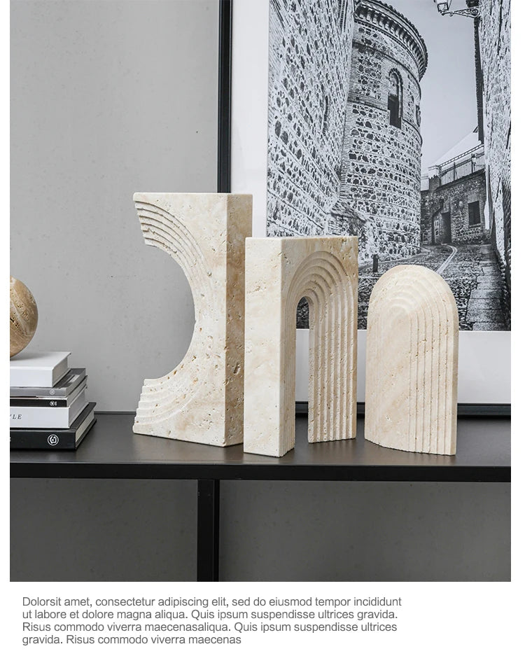 Natural Travertine Stone Archway Ornament — Beige, Antique Finish