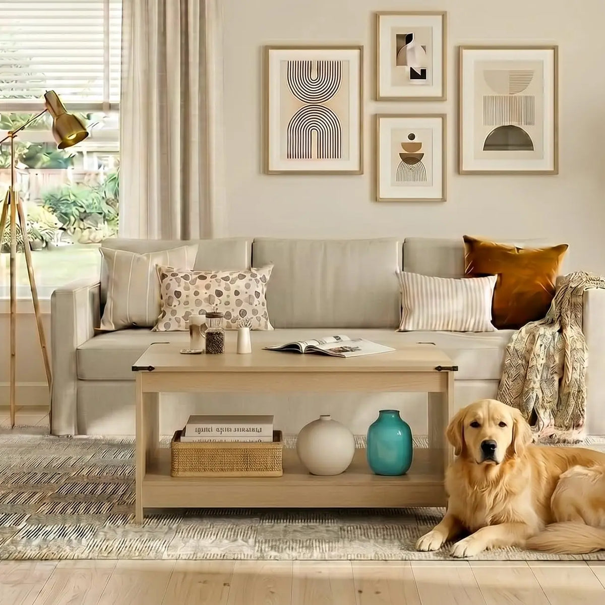 Farmhouse square coffee table in natural oak finish