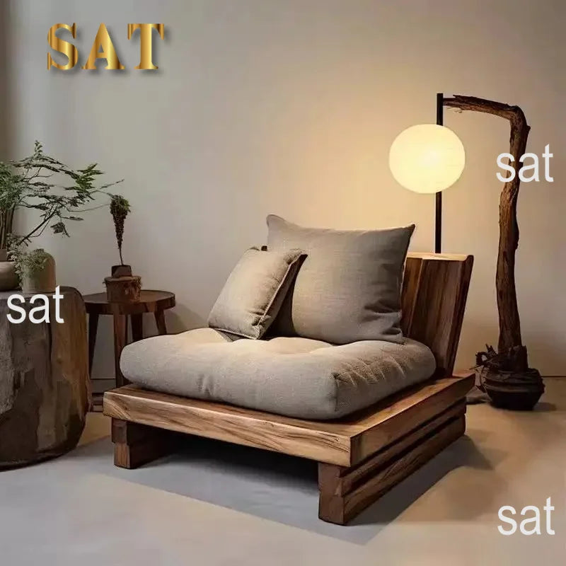Wabi-Sabi Solid Wood Sofa Bed — Old Elm — alternate angle view