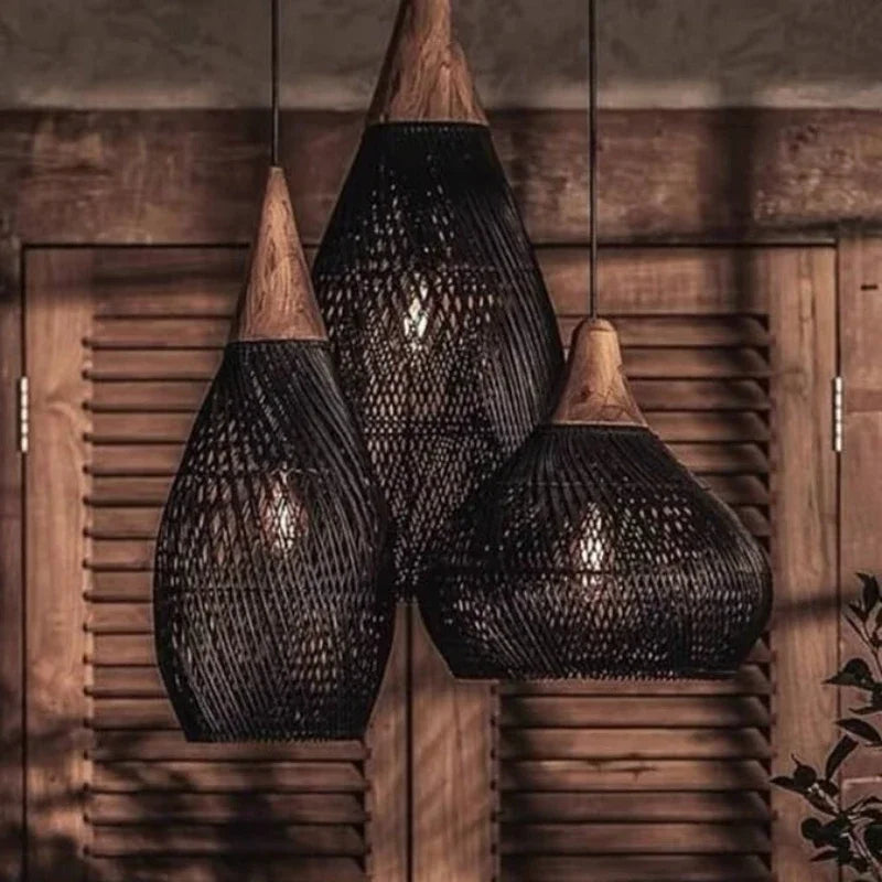 Handwoven Rattan Pendant Lamp — Japandi Kitchen Island Light