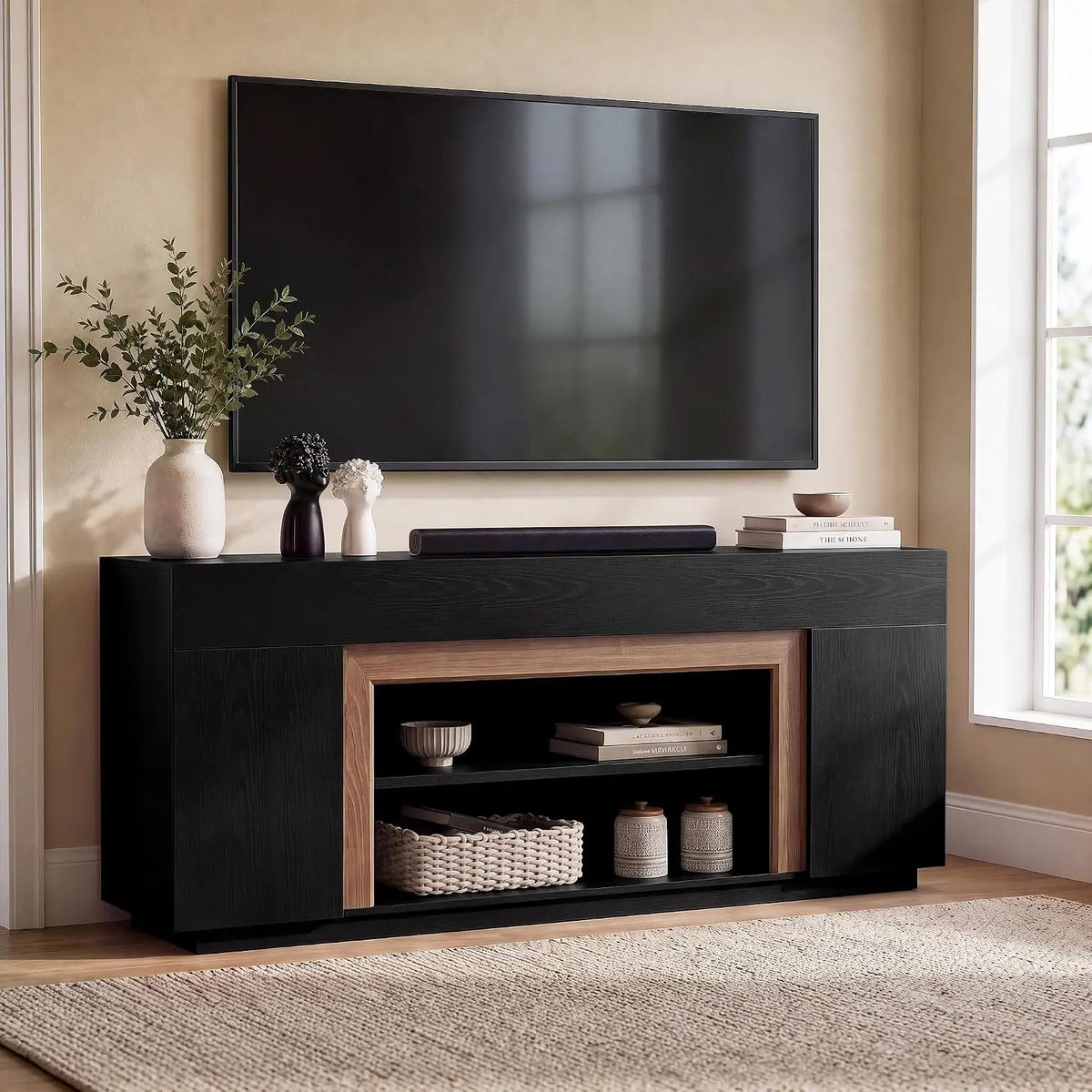 Modern media console TV stand with thick block design