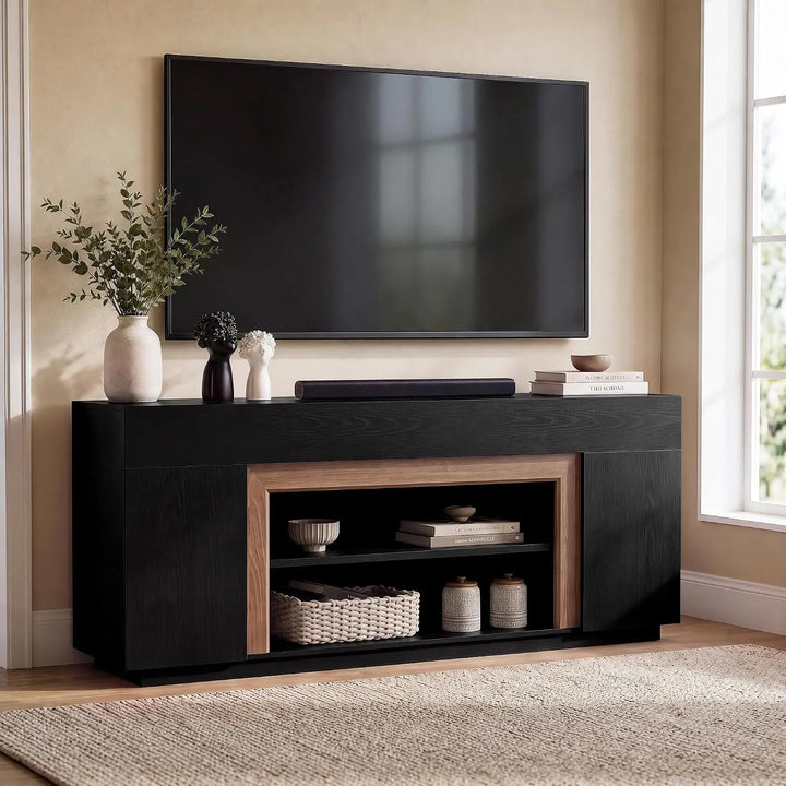 Modern media console TV stand with thick block design