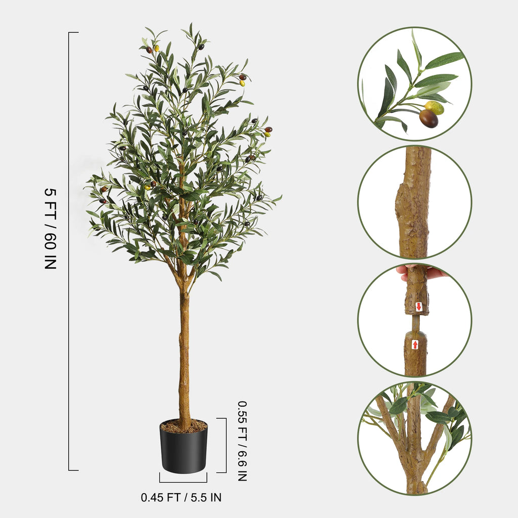 1Pc/2Pcs Artificial Olive Tree 4ft / 5ft / 6ft, Large Artificial Plants Fake Plastic Plants in Pot for Home Bedroom Decor — room setting