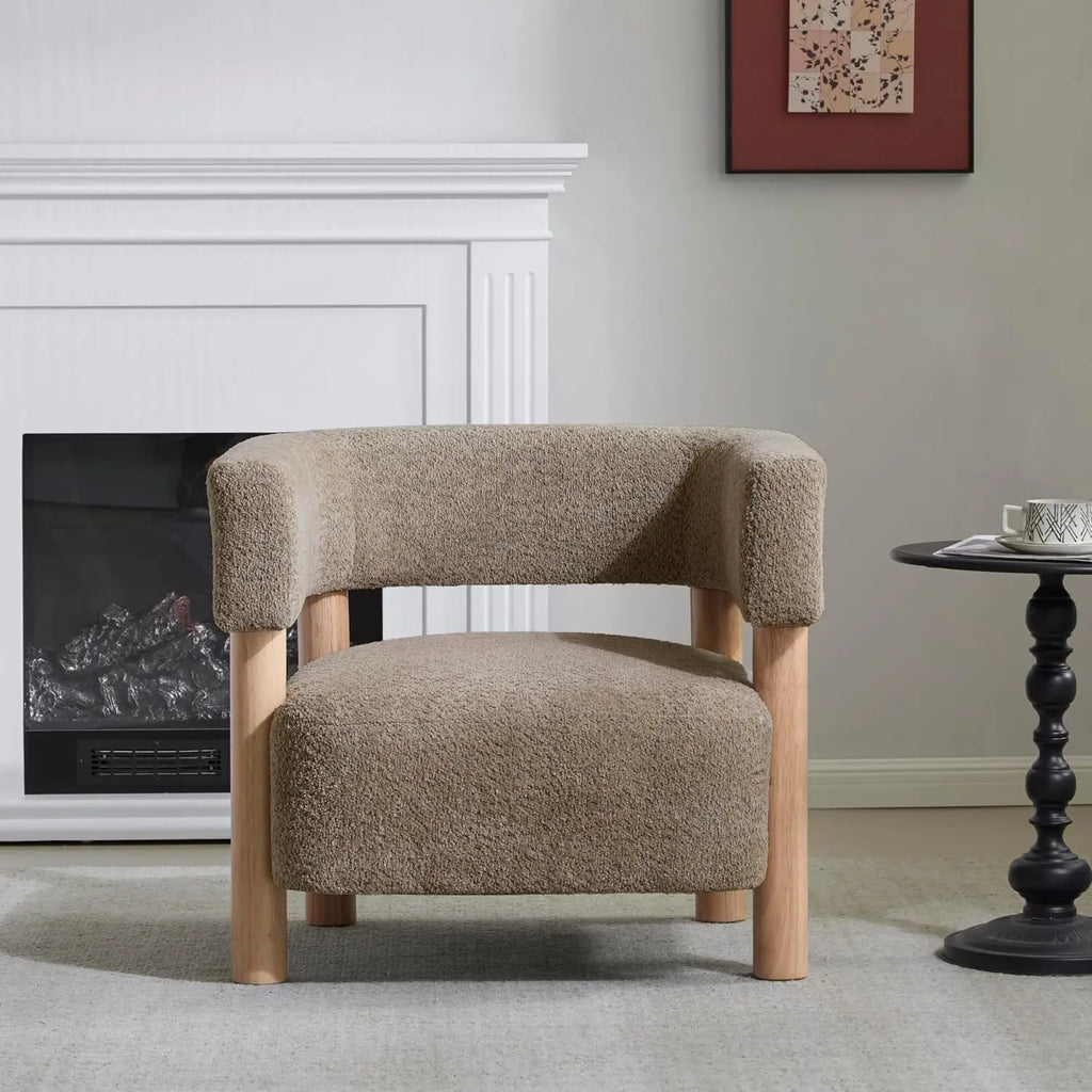 Light Camel Low-Profile Accent Chair — Boucle Reading Chair