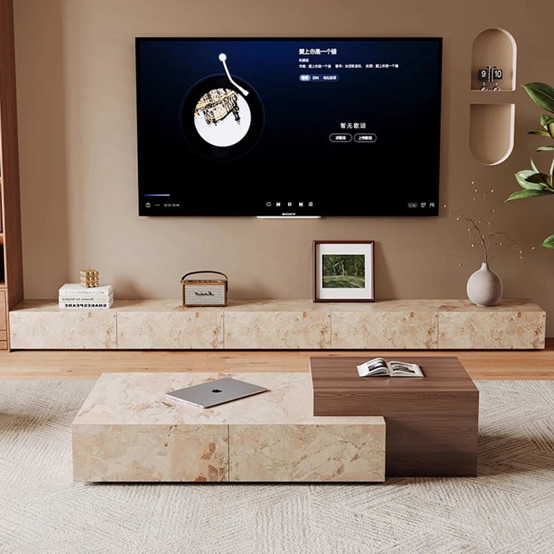 Sculptural Wabi-Sabi Coffee Table - Travertine & Walnut