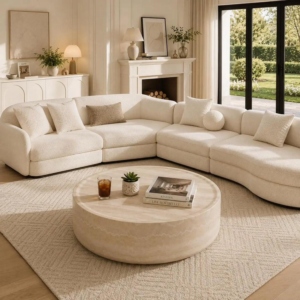 Travertine Round Coffee Table - Organic Modern