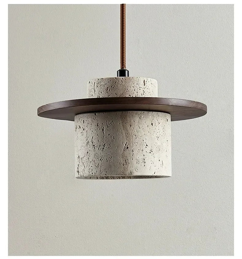 High Quality Stone Pendant Light Indoor LED Walnut/Log Yellow Travertine Chandelier Parlor Bedroom Cafe Bar Hanging Light — image 20