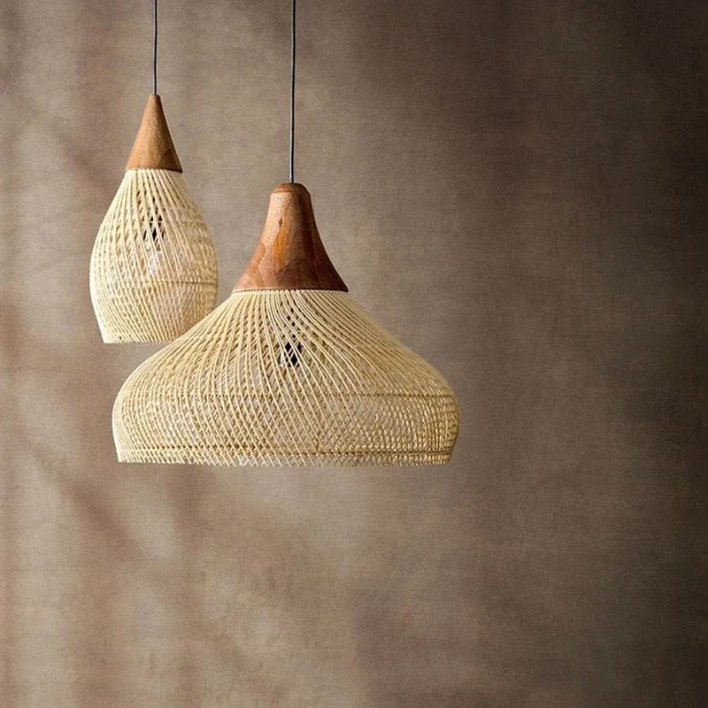 Handwoven Rattan Pendant Lamp — Japandi Kitchen Island Light