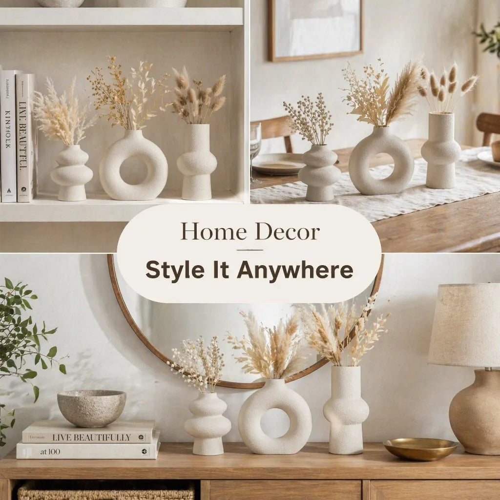 Hollow-Ring Textured 3-Piece Vase Set — Sand Grain PLA