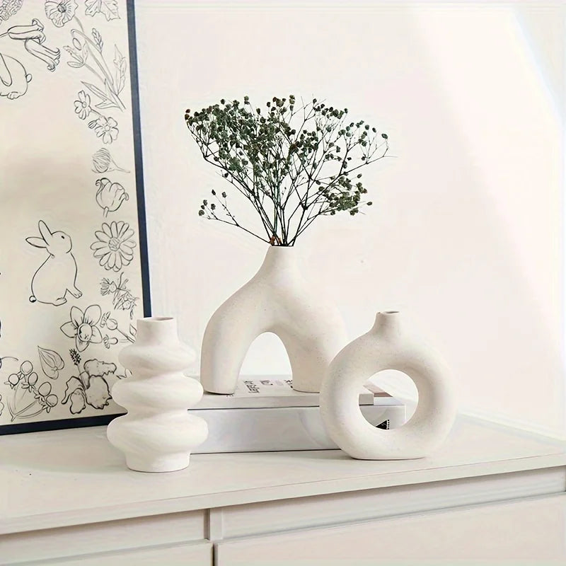 Bohemian Ceramic Vase Set — Black, White & Yellow
