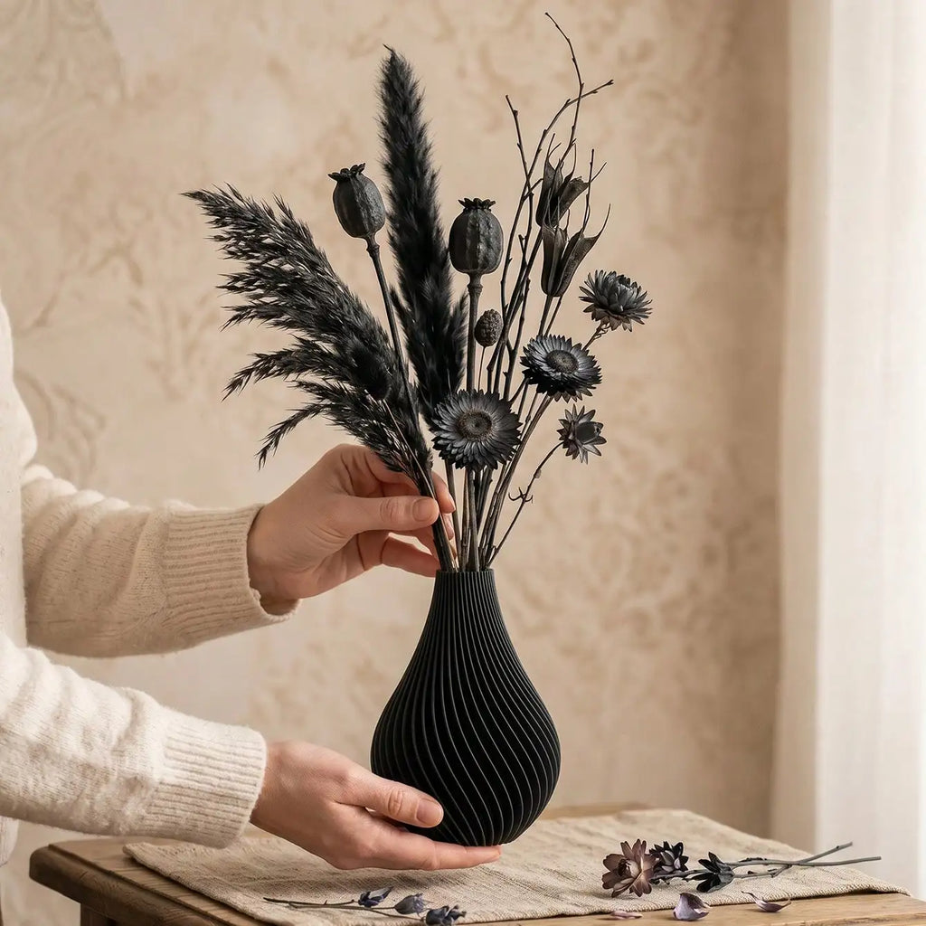 Twisted Ribbed Bulbous-Neck Vase — Boho Style
