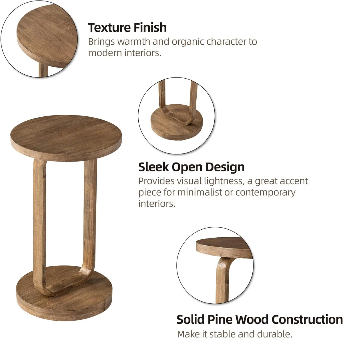 Rustic wood plant stand end table, minimalist round design